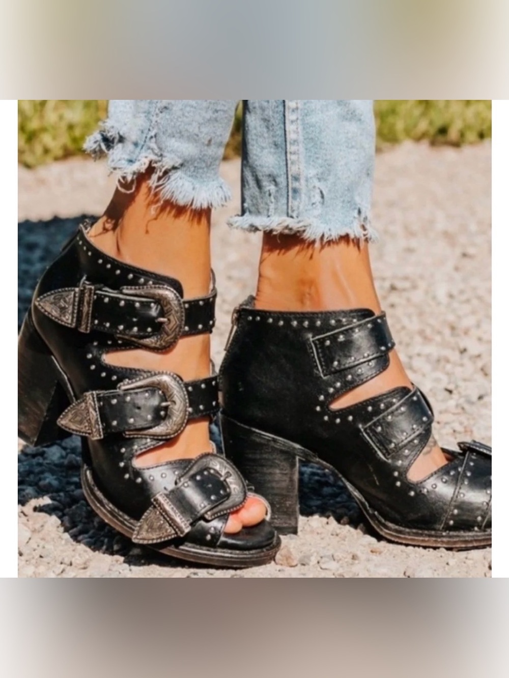 Freebird Violet Black Sandal Size 10 Western Buckles Nice!